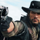 The protagonist of Red Dead Redemption aims a revolver.